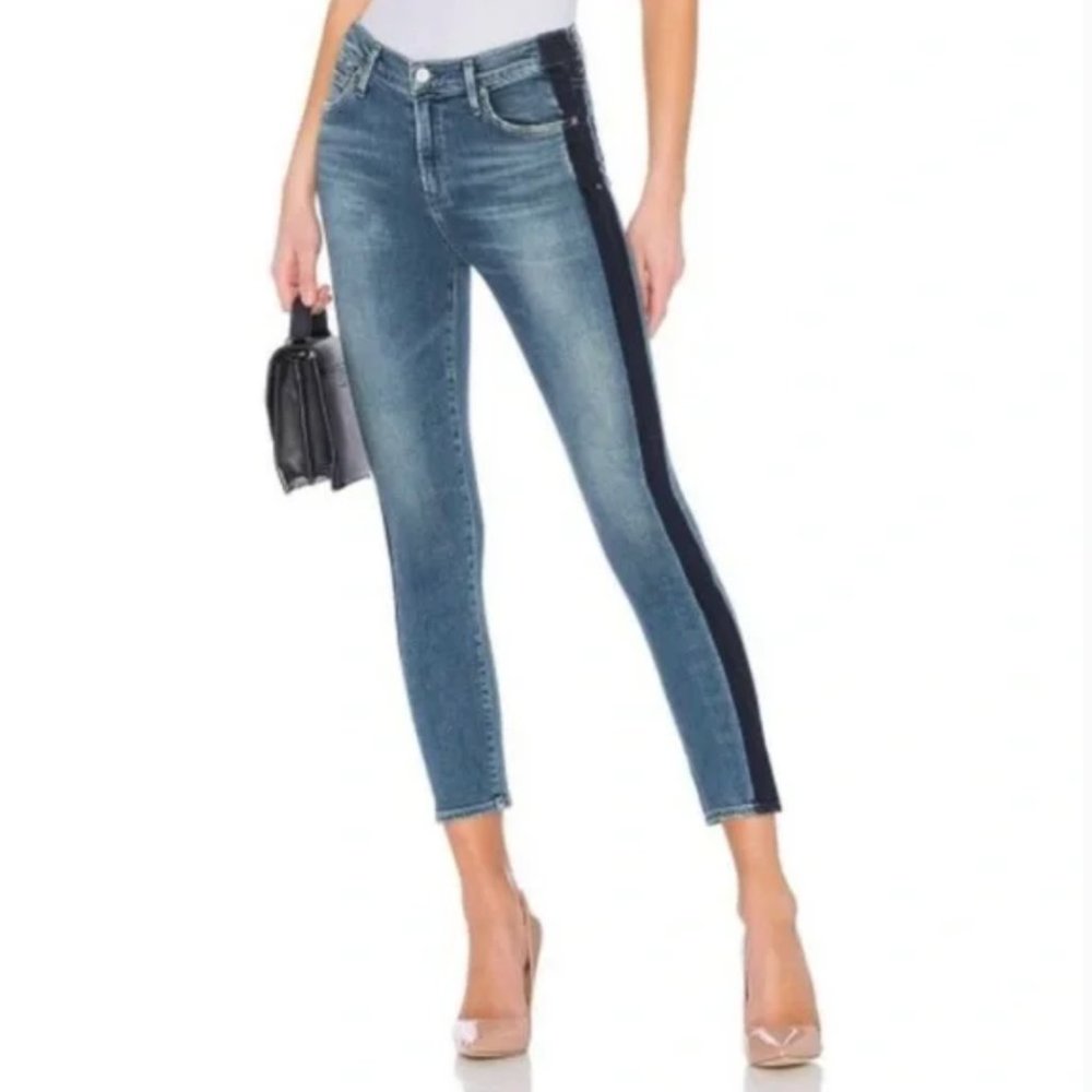 Citizens of Humanity Two Tone Side Stripe High Rise Cropped Skinny Jeans Size 25